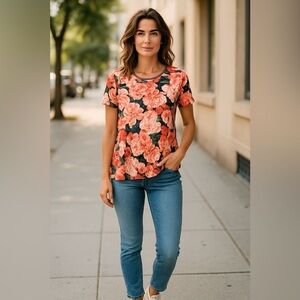 Lularoe XXS Floral Print Women's Top - Black and Red